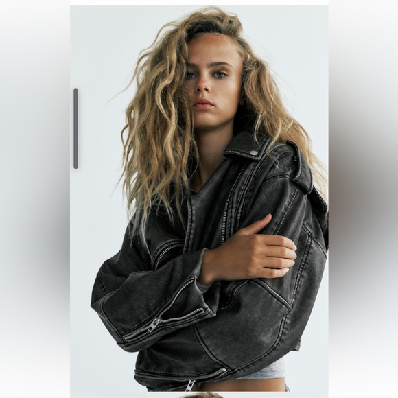 Zara distressed faux leather biker jacket - Picture 2 of 7